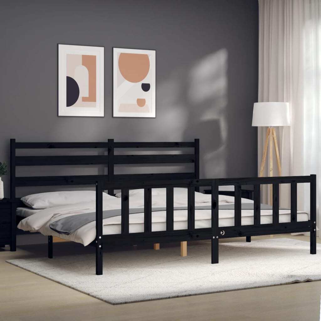 Bed Frame with Headboard Black 200x200 cm Solid Wood