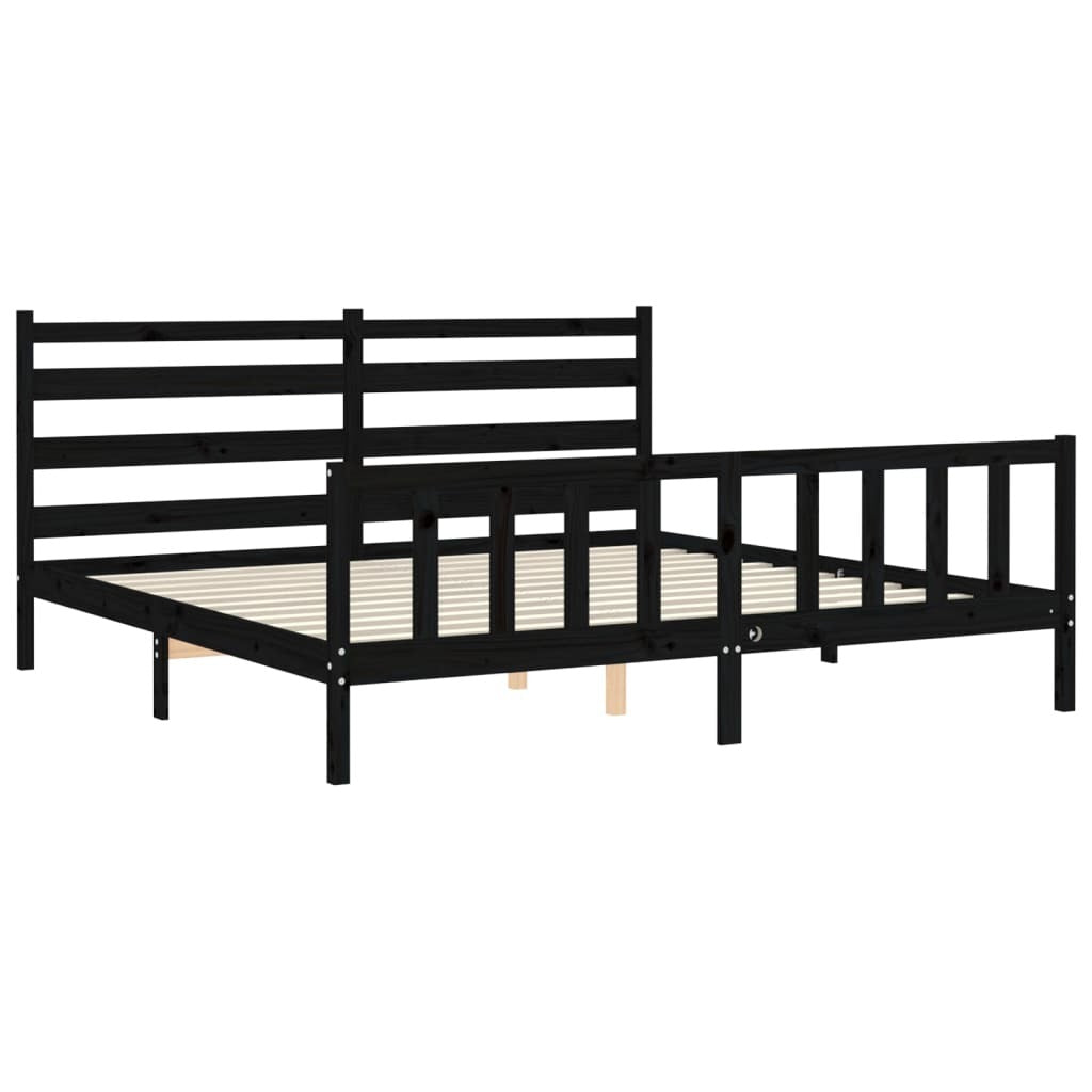 Bed Frame with Headboard Black 200x200 cm Solid Wood