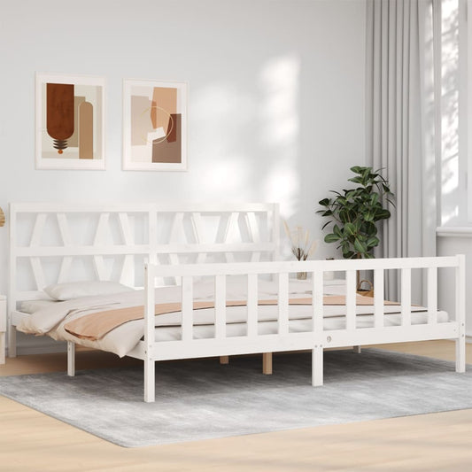 Bed Frame with Headboard White 200x200 cm Solid Wood