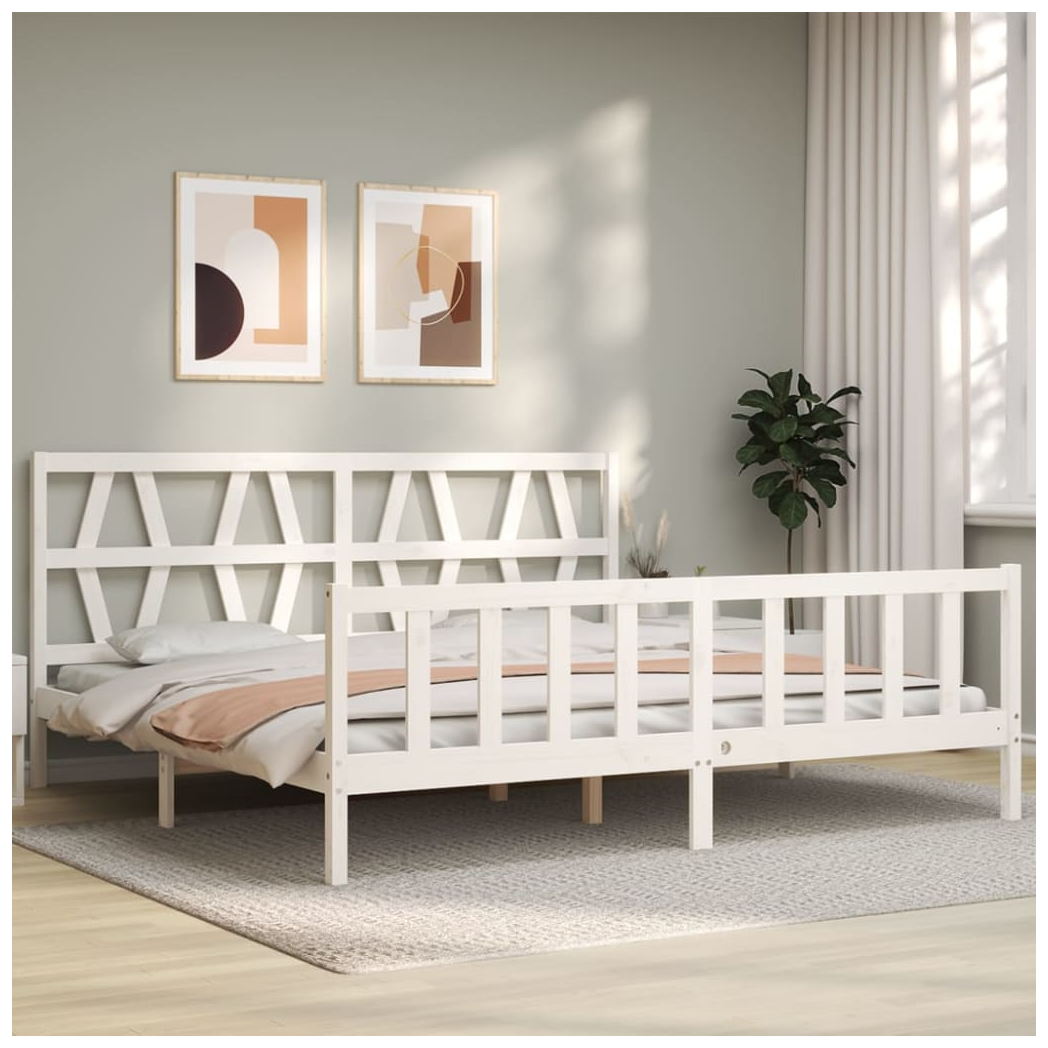 Bed Frame with Headboard White 200x200 cm Solid Wood
