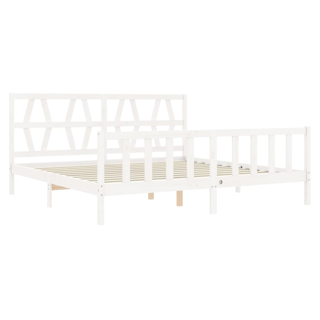 Bed Frame with Headboard White 200x200 cm Solid Wood