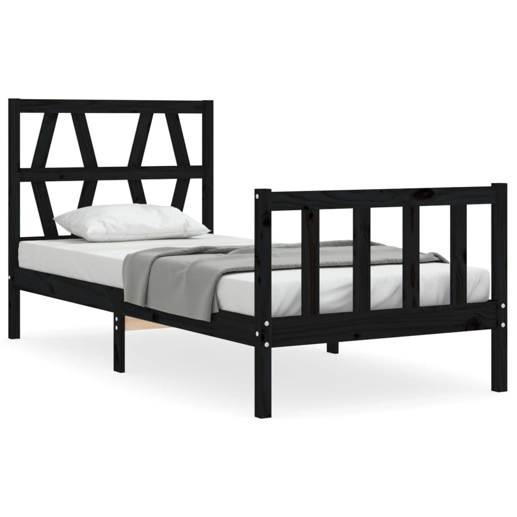 Bed Frame with Headboard Black Small Single Solid Wood