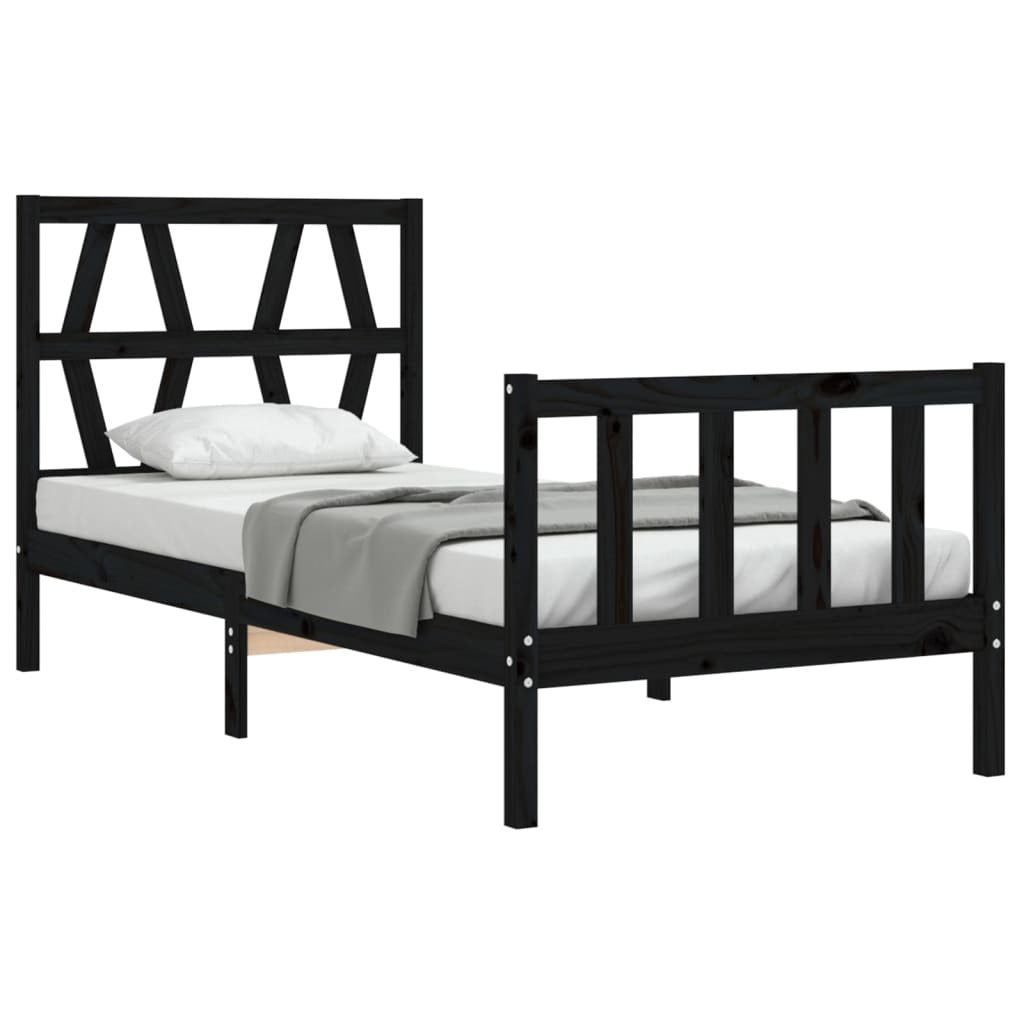 Bed Frame with Headboard Black Small Single Solid Wood