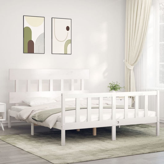 Bed Frame with Headboard White 160x200 cm Solid Wood