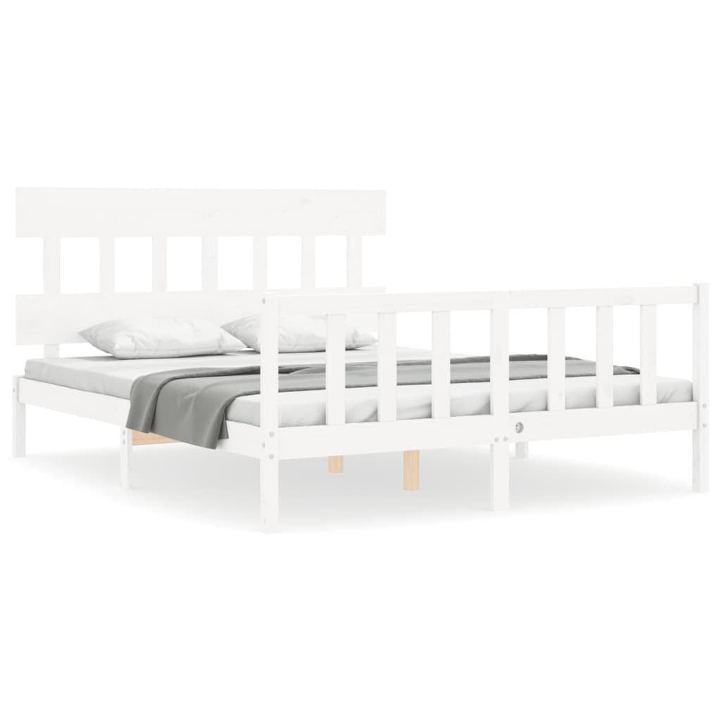 Bed Frame with Headboard White 160x200 cm Solid Wood