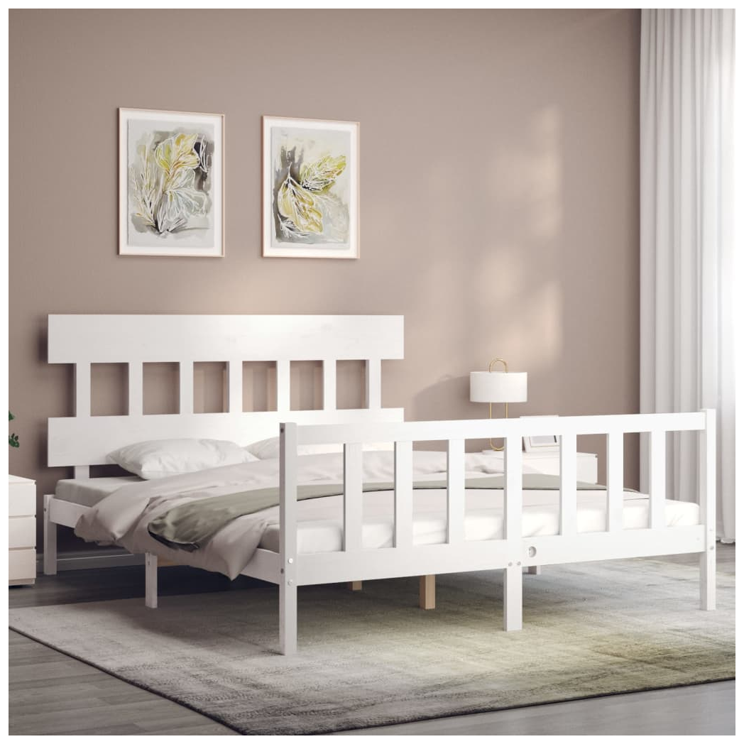 Bed Frame with Headboard White 160x200 cm Solid Wood
