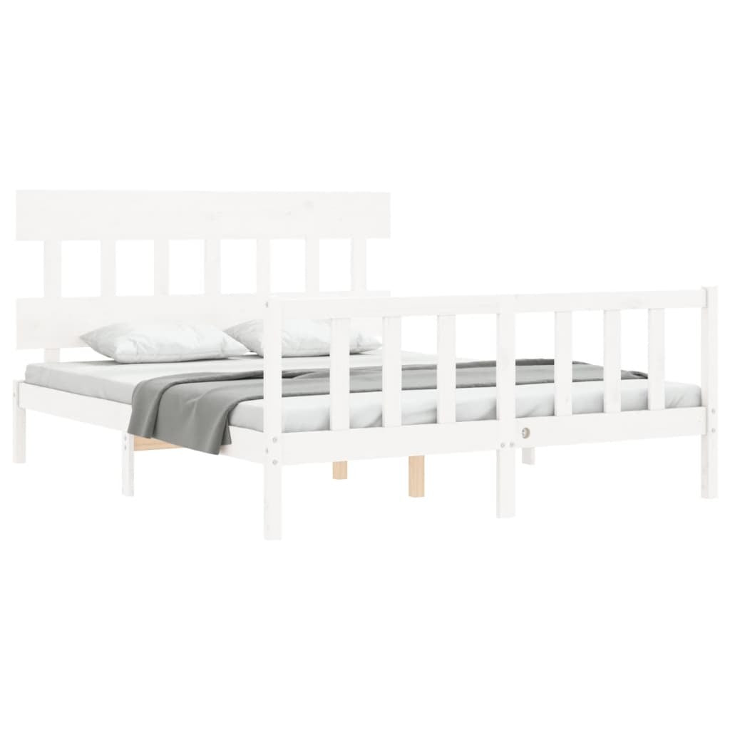 Bed Frame with Headboard White 160x200 cm Solid Wood