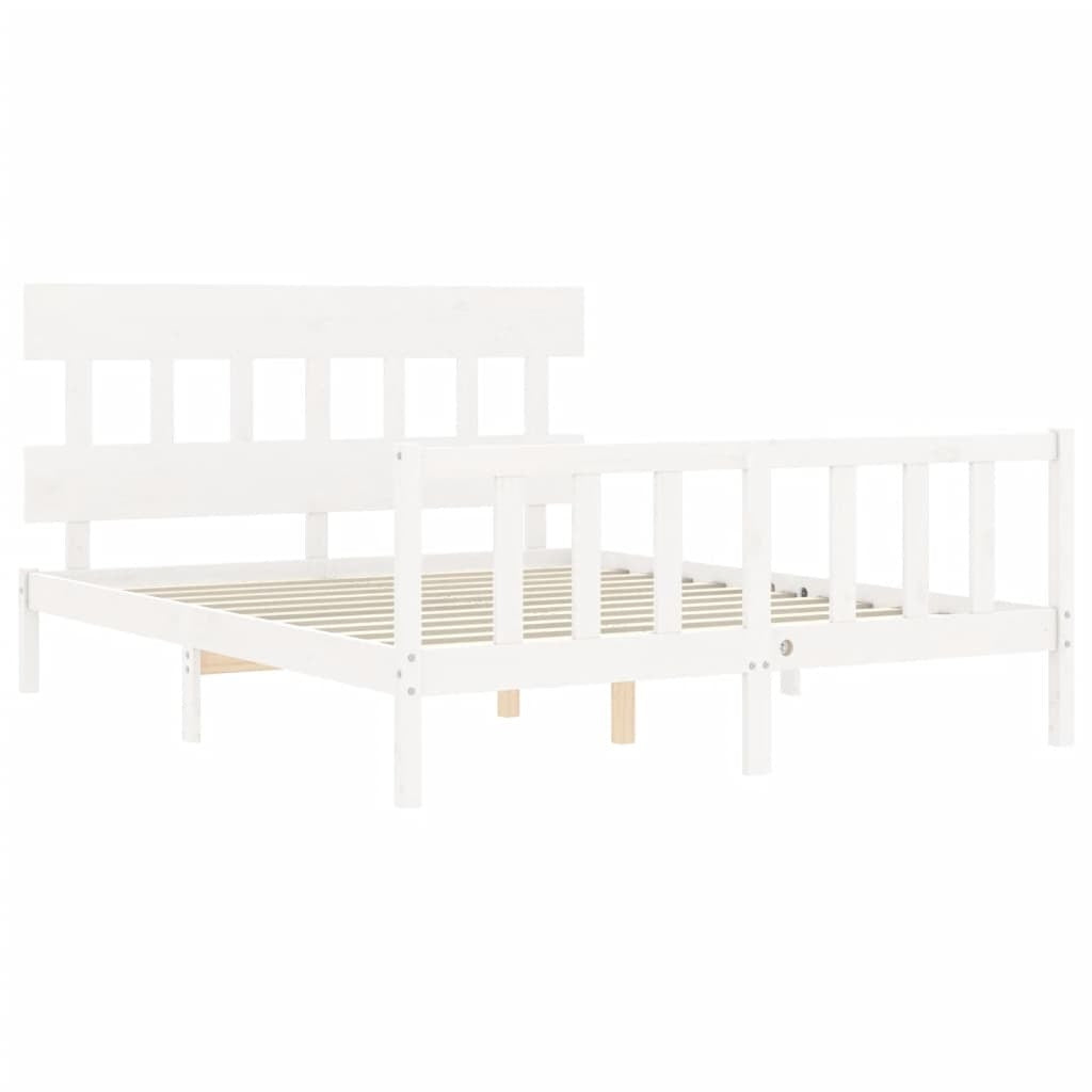 Bed Frame with Headboard White 160x200 cm Solid Wood