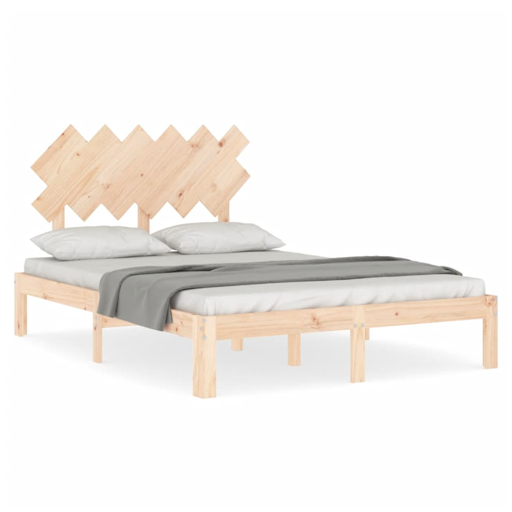 Bed Frame with Headboard Double Solid Wood