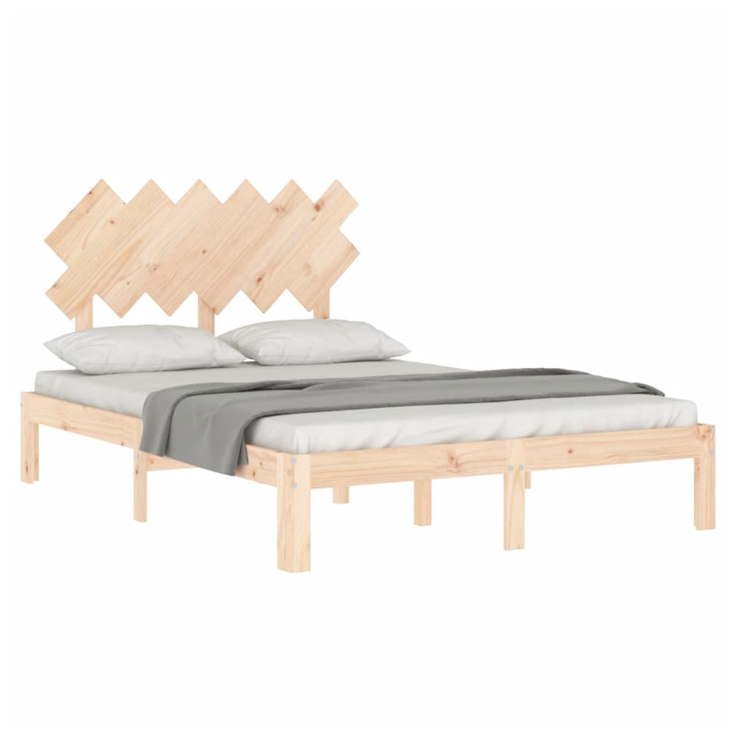 Bed Frame with Headboard Double Solid Wood