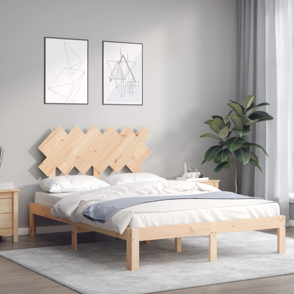 Bed Frame with Headboard Double Solid Wood