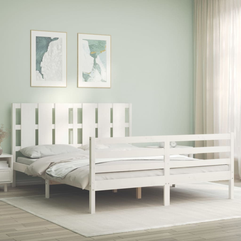 Bed Frame with Headboard White 160x200 cm Solid Wood