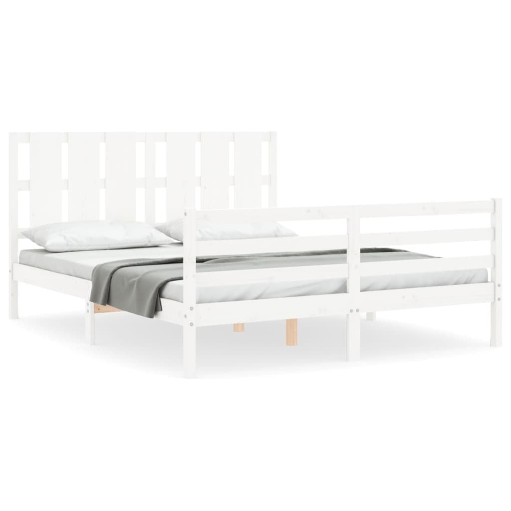 Bed Frame with Headboard White 160x200 cm Solid Wood