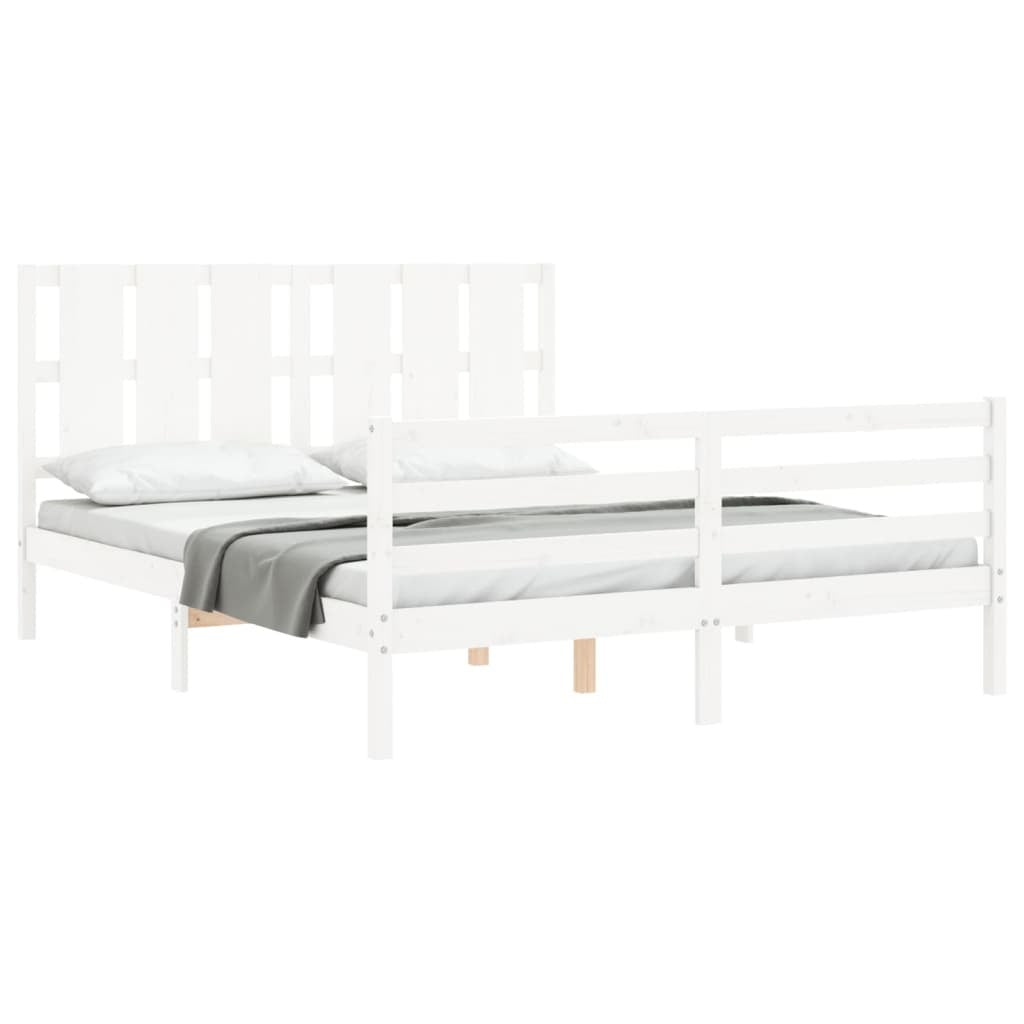 Bed Frame with Headboard White 160x200 cm Solid Wood