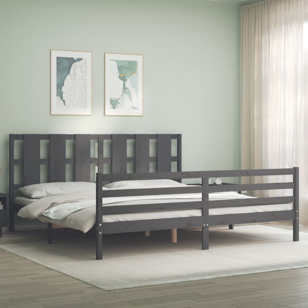 Bed Frame with Headboard Grey 200x200 cm Solid Wood