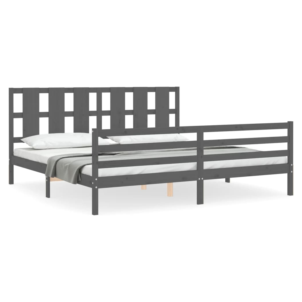 Bed Frame with Headboard Grey 200x200 cm Solid Wood