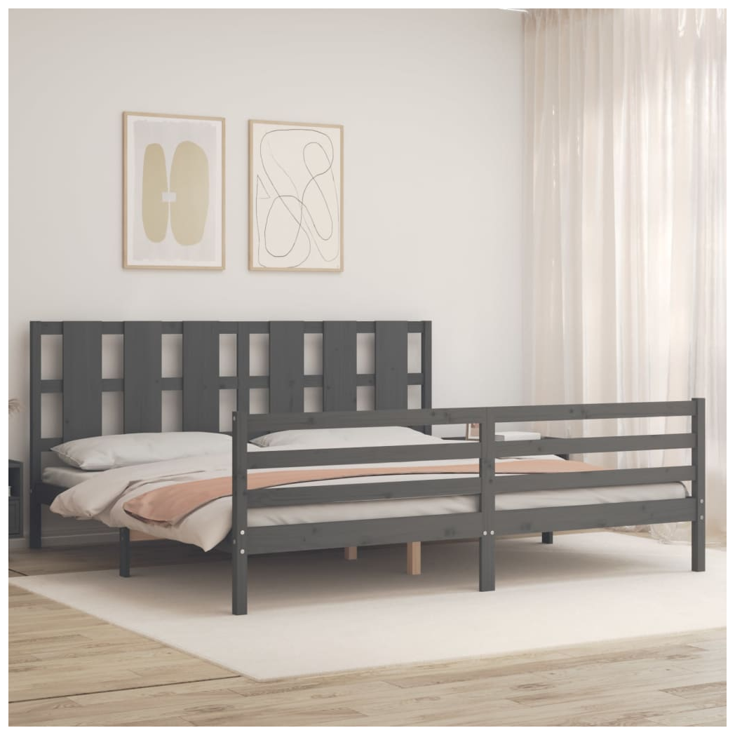 Bed Frame with Headboard Grey 200x200 cm Solid Wood