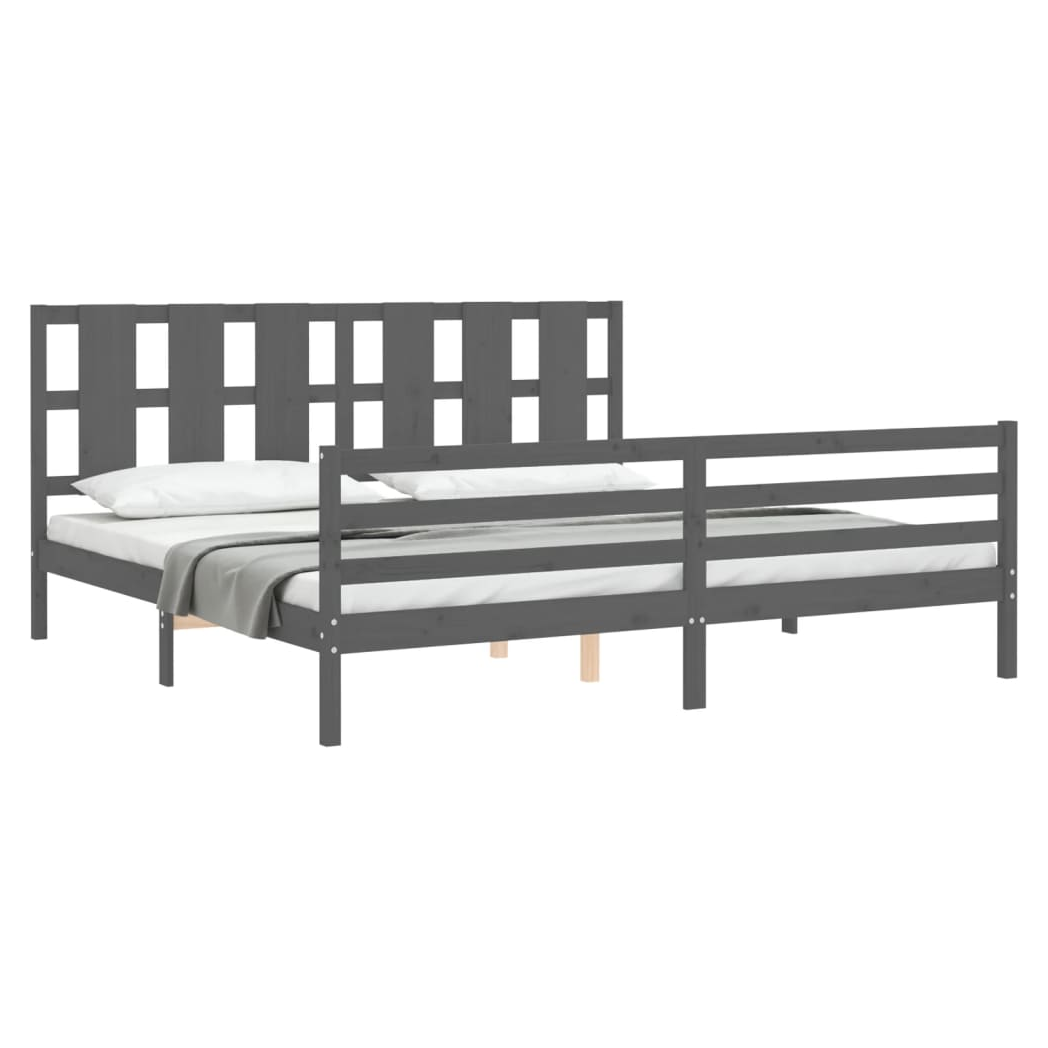 Bed Frame with Headboard Grey 200x200 cm Solid Wood