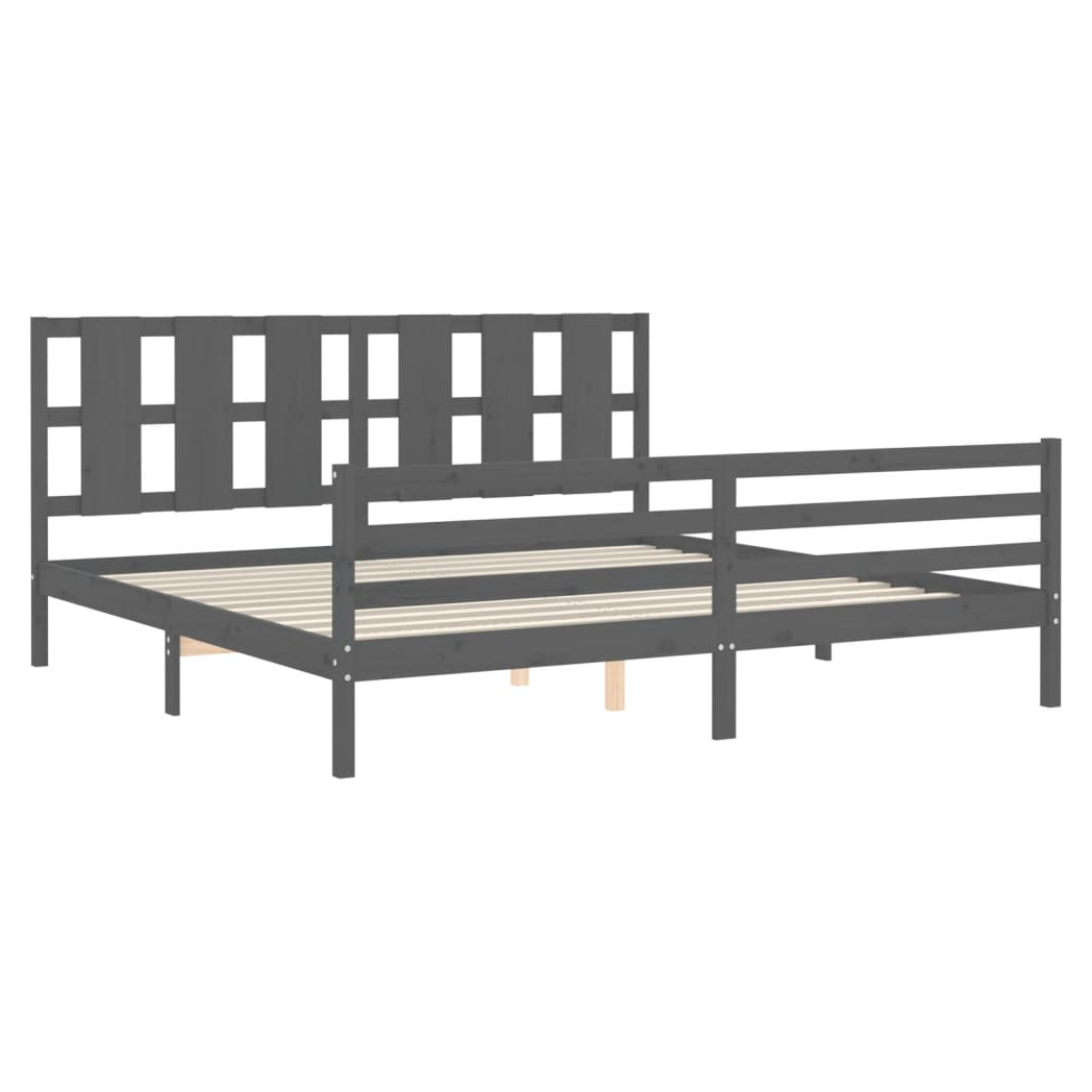 Bed Frame with Headboard Grey 200x200 cm Solid Wood