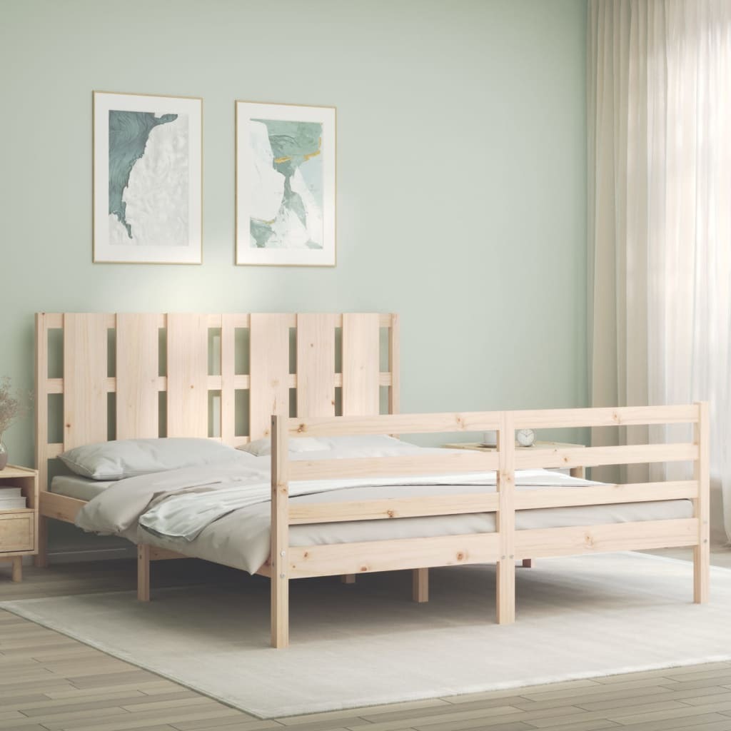 Bed Frame with Headboard 160x200 cm Solid Wood