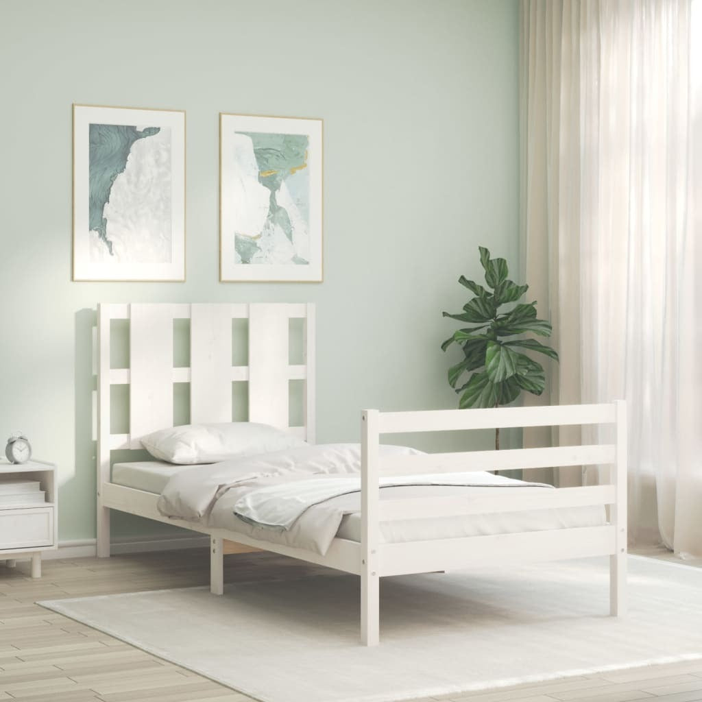 Bed Frame with Headboard White 90x200 cm Solid Wood
