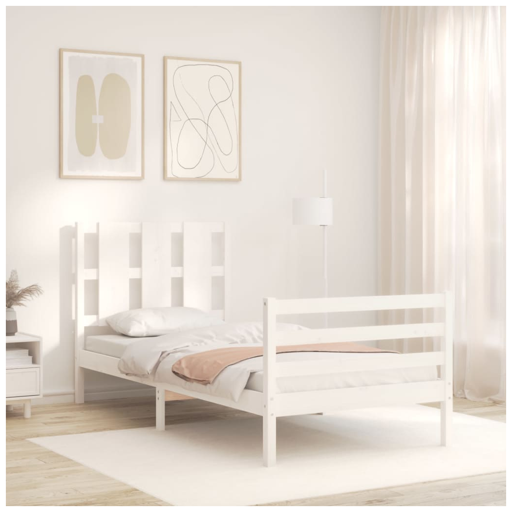 Bed Frame with Headboard White 90x200 cm Solid Wood