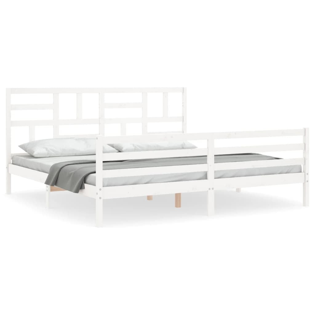 Bed Frame with Headboard White 200x200 cm Solid Wood