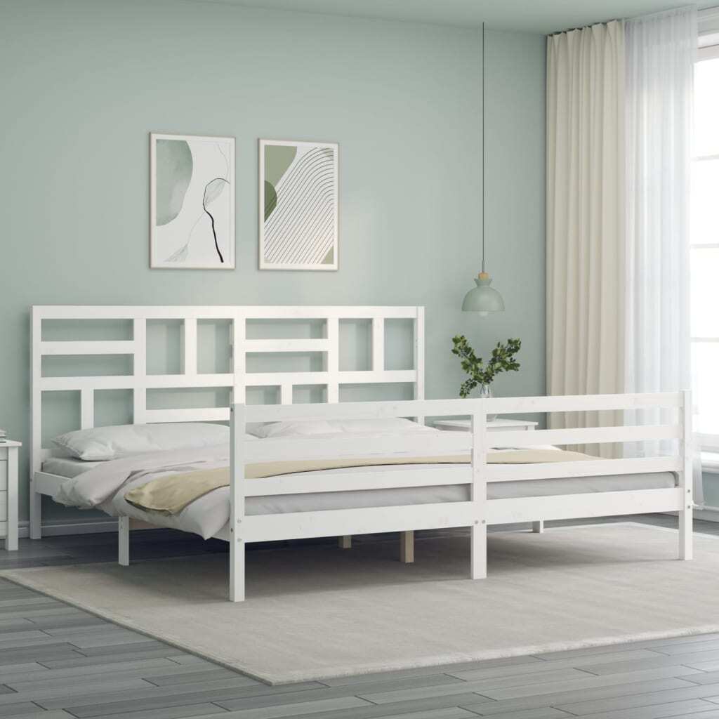 Bed Frame with Headboard White 200x200 cm Solid Wood