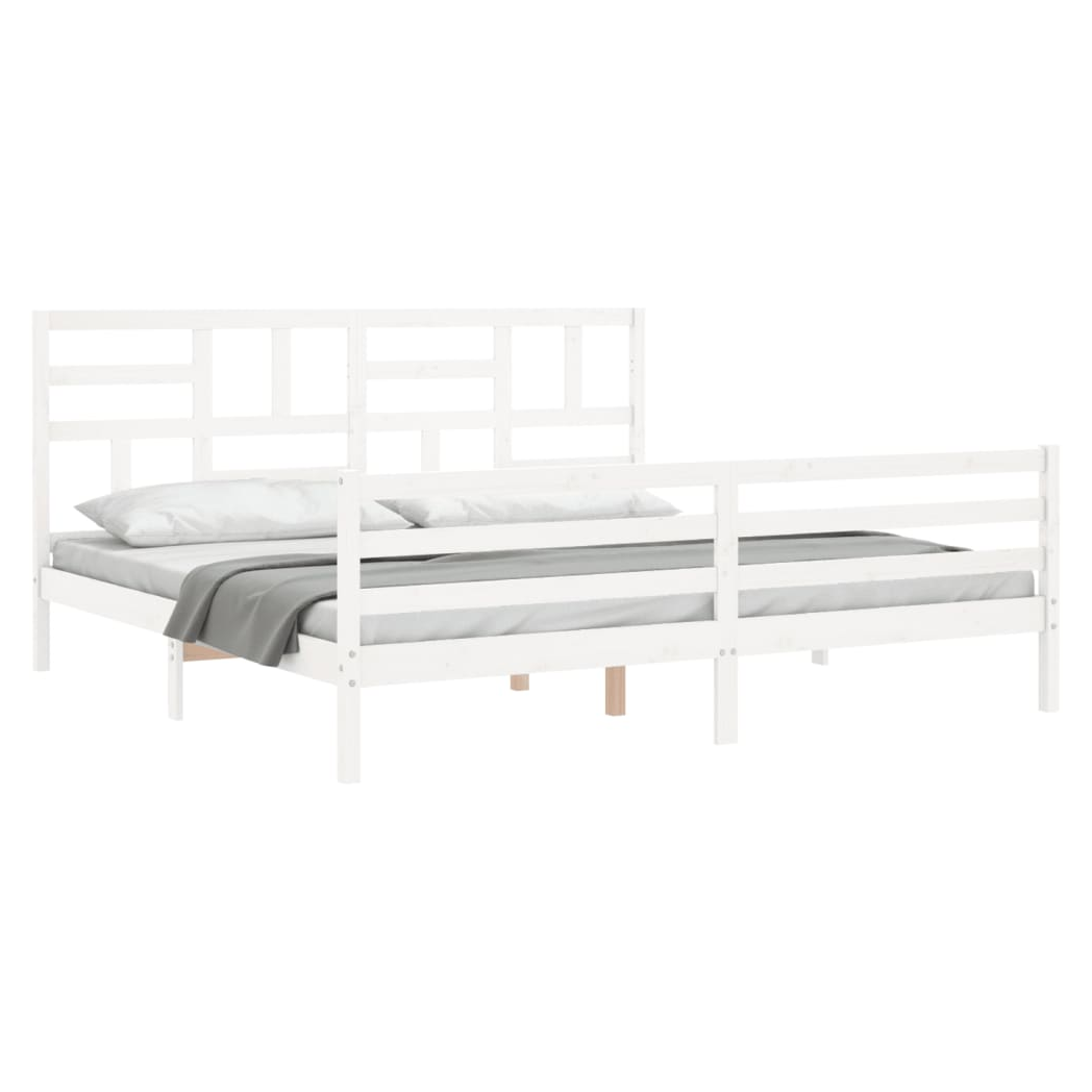 Bed Frame with Headboard White 200x200 cm Solid Wood