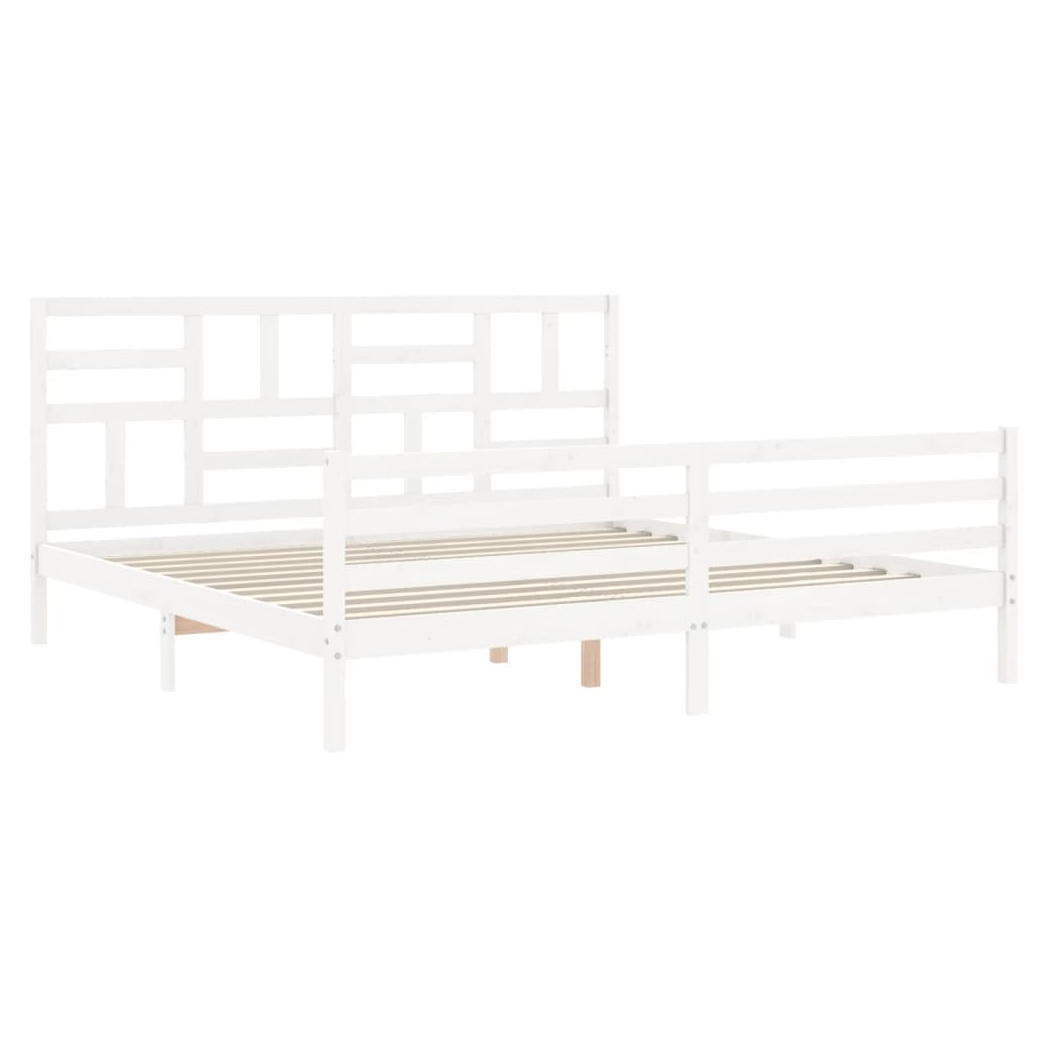 Bed Frame with Headboard White 200x200 cm Solid Wood