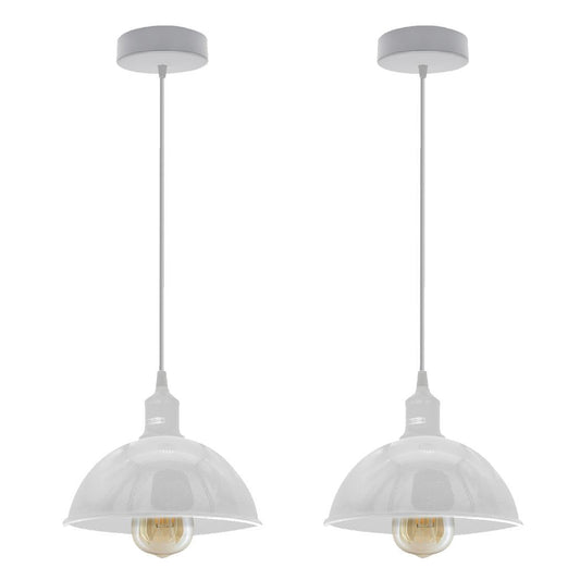 2Pack Dome Shaped White Loft Style Sturdy Metal Lamp Shade Pendant Lights 21cm Bottom Spray Painted Finish Inner White