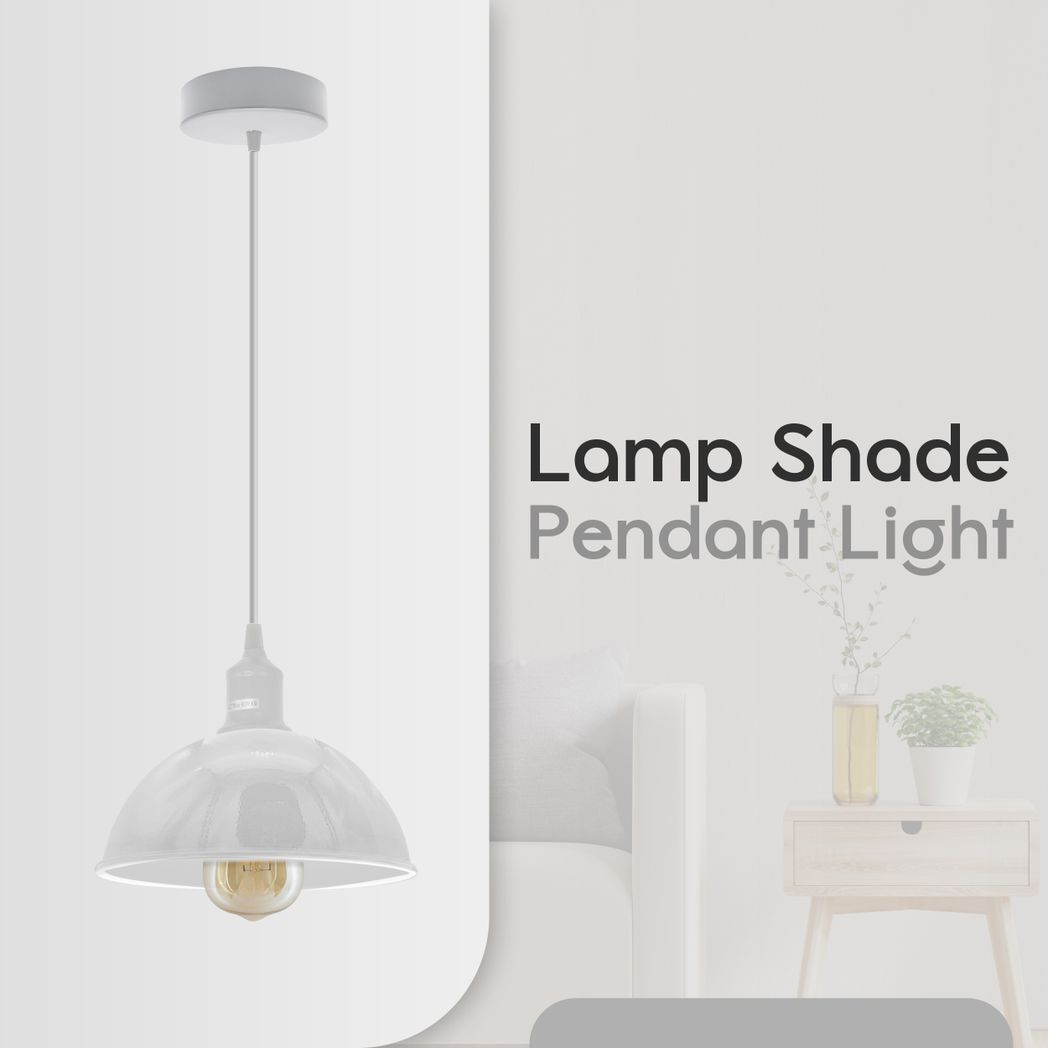 2Pack Dome Shaped White Loft Style Sturdy Metal Lamp Shade Pendant Lights 21cm Bottom Spray Painted Finish Inner White