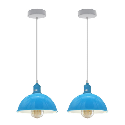 2Pack Dome Shaped Blue Loft Style Sturdy Metal Lamp Shade Pendant Lights 21cm Bottom Spray Painted  Finish Inner White