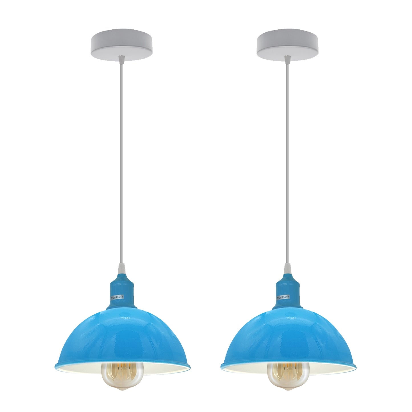 2Pack Dome Shaped Blue Loft Style Sturdy Metal Lamp Shade Pendant Lights 21cm Bottom Spray Painted  Finish Inner White