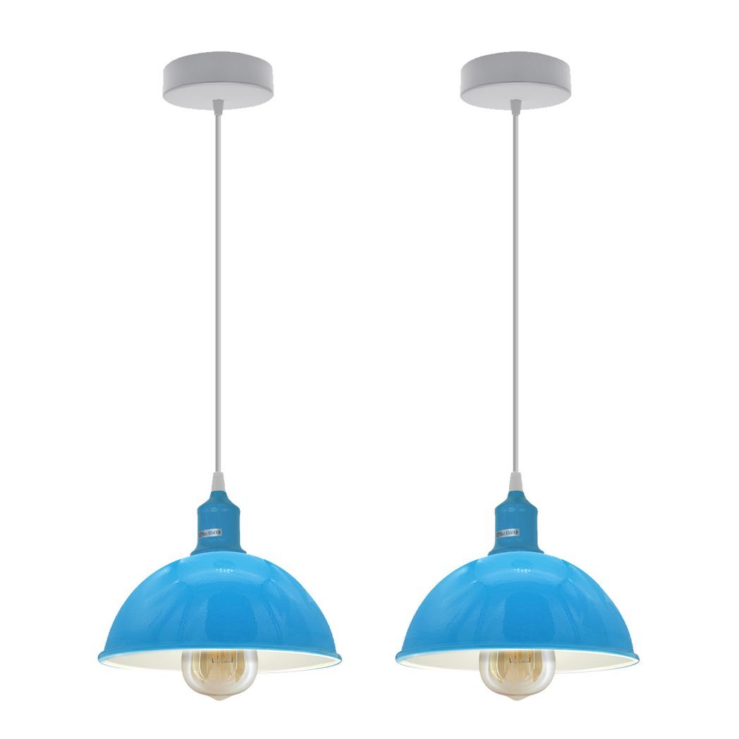 2Pack Dome Shaped Blue Loft Style Sturdy Metal Lamp Shade Pendant Lights 21cm Bottom Spray Painted  Finish Inner White