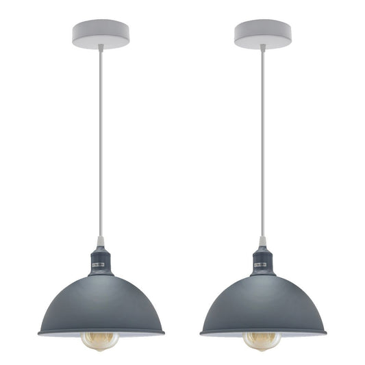 2Pack Dome Shaped Grey Loft Style Sturdy Metal Ceiling Lamp Shade Pendant Lights 21cm Bottom Spray  Finish Inner White