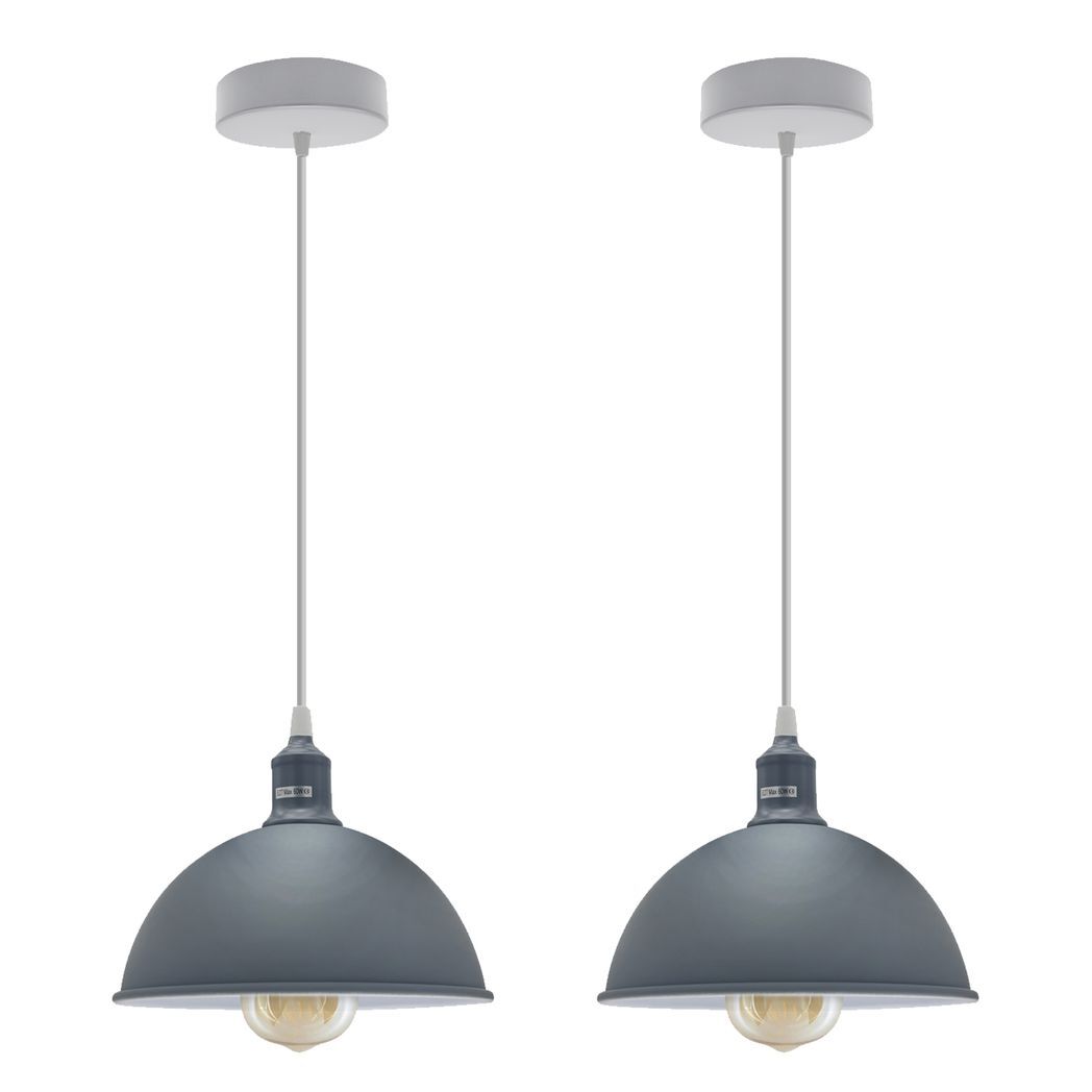 2Pack Dome Shaped Grey Loft Style Sturdy Metal Ceiling Lamp Shade Pendant Lights 21cm Bottom Spray  Finish Inner White