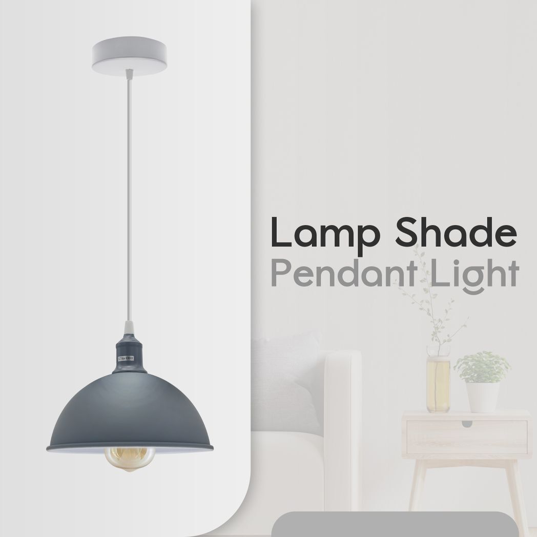 2Pack Dome Shaped Grey Loft Style Sturdy Metal Ceiling Lamp Shade Pendant Lights 21cm Bottom Spray  Finish Inner White