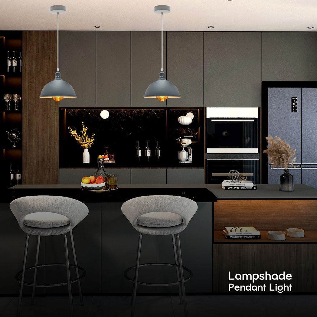 2Pack Dome Shaped Grey Loft Style Sturdy Metal Ceiling Lamp Shade Pendant Lights 21cm Bottom Spray  Finish Inner White