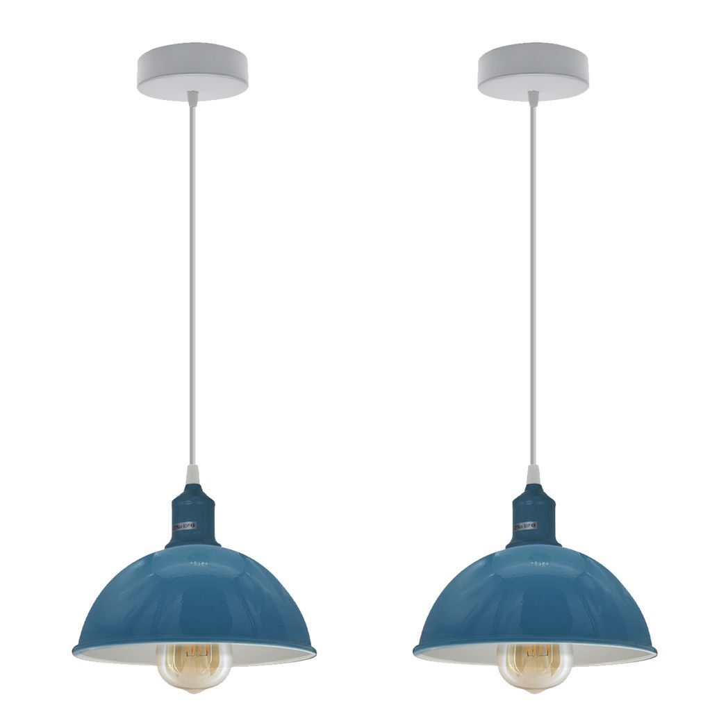 2Pack Dome Shaped  Cyan Blue Loft Sturdy Metal Lamp Shade Pendant Light 21cm Bottom Spray Painted Finish Inner White