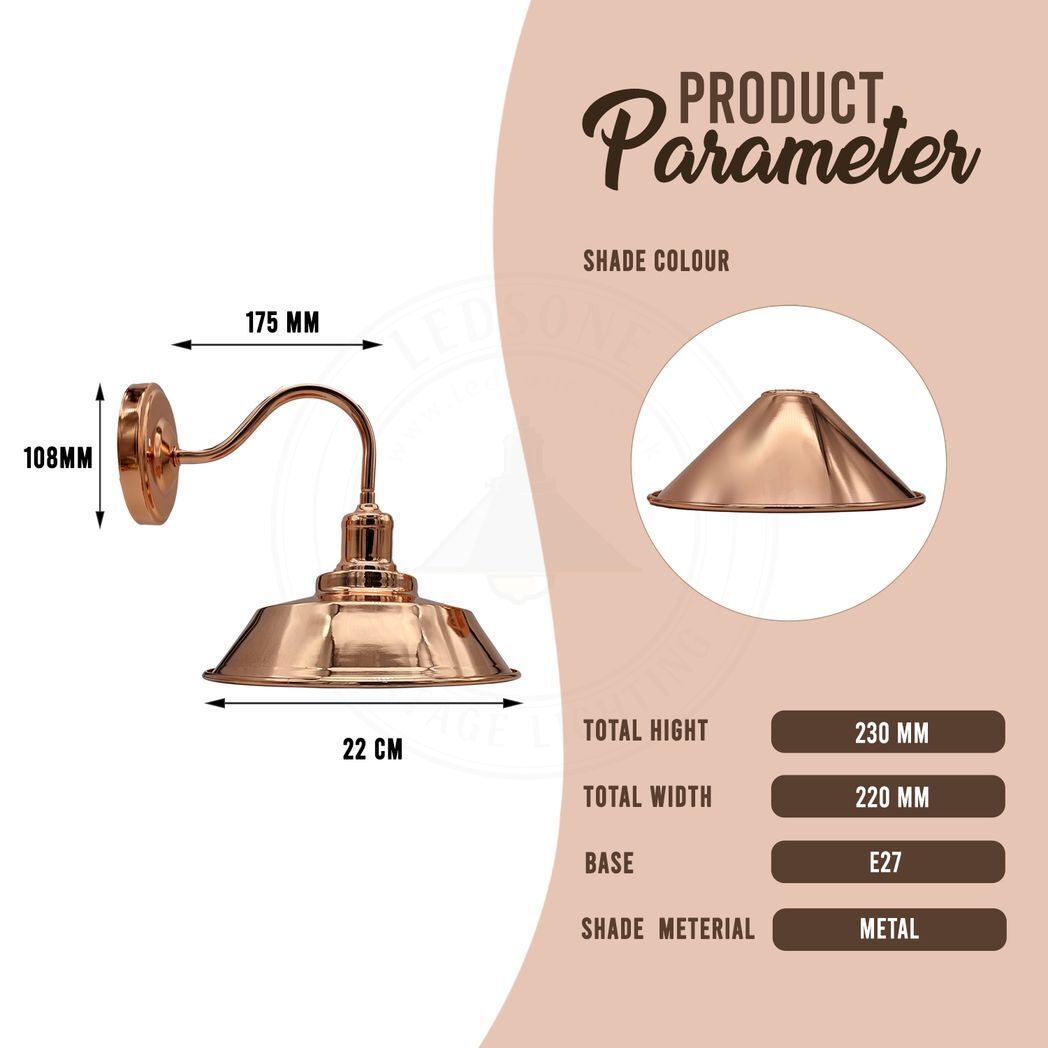 Vintage Industrial Rose Gold Retro Wall light Sturdy Metal Lamp Shade Lights Classic Style Electroplated Finish E27 lamp