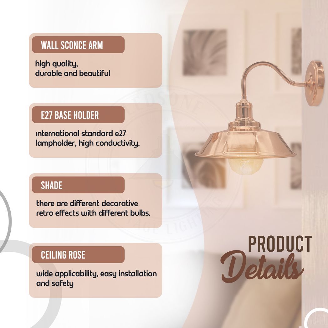 Vintage Industrial Rose Gold Retro Wall light Sturdy Metal Lamp Shade Lights Classic Style Electroplated Finish E27 lamp