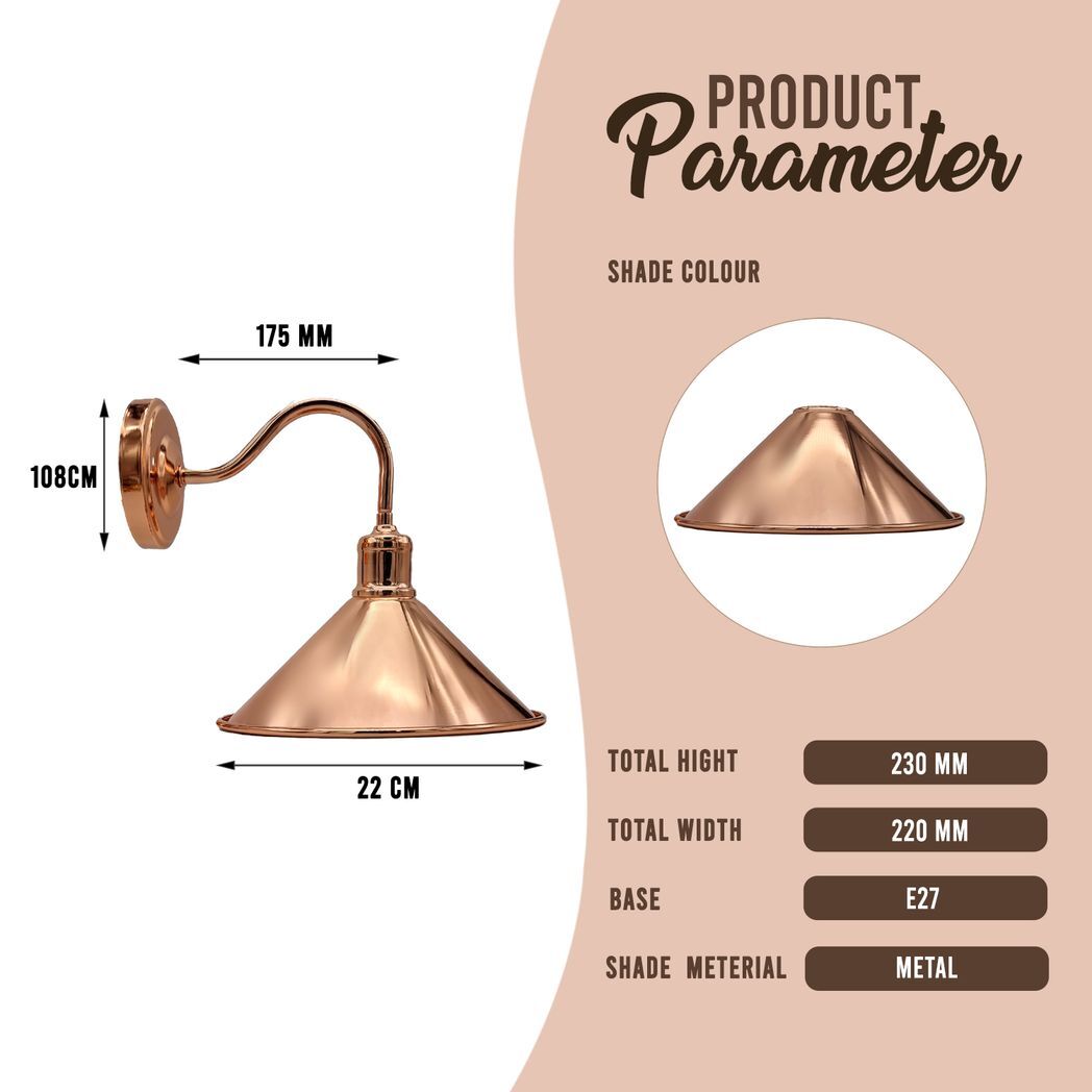 Vintage Industrial Rose Gold Retro Wall light Sturdy Metal Lamp Shade Lights Classic Style Electroplated Finish E27 lamp