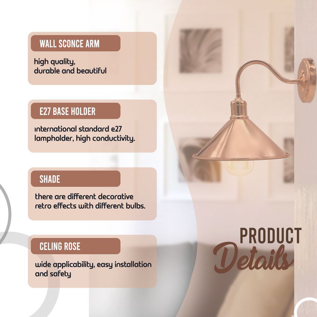 Vintage Industrial Rose Gold Retro Wall light Sturdy Metal Lamp Shade Lights Classic Style Electroplated Finish E27 lamp
