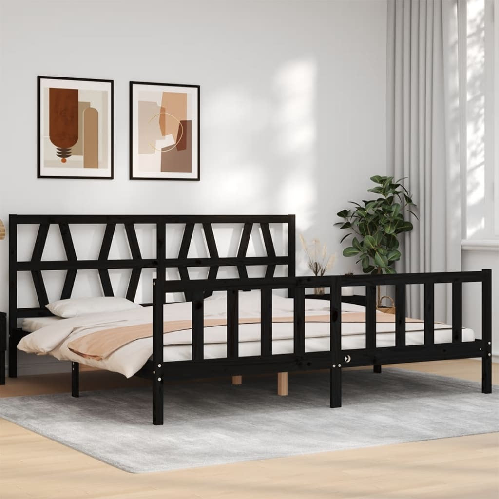 Bed Frame with Headboard Black 200x200 cm Solid Wood