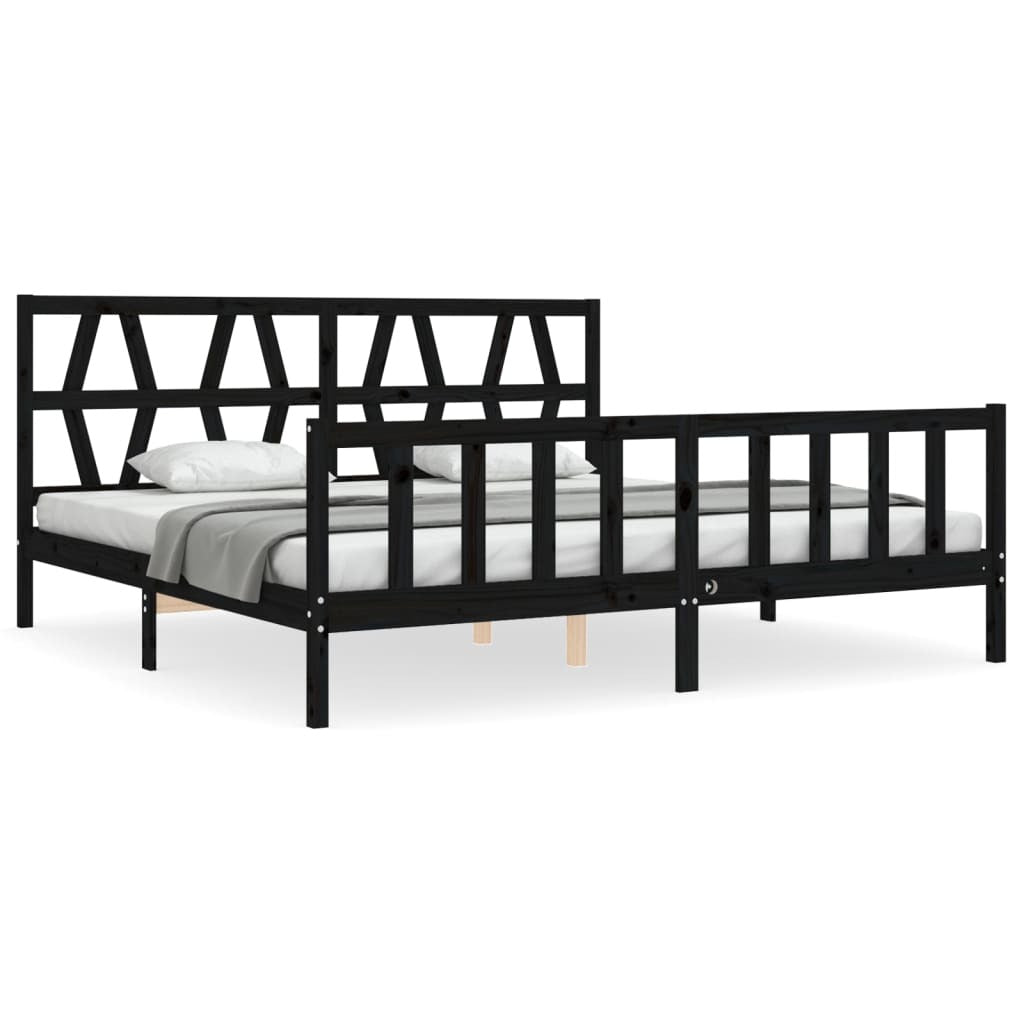 Bed Frame with Headboard Black 200x200 cm Solid Wood