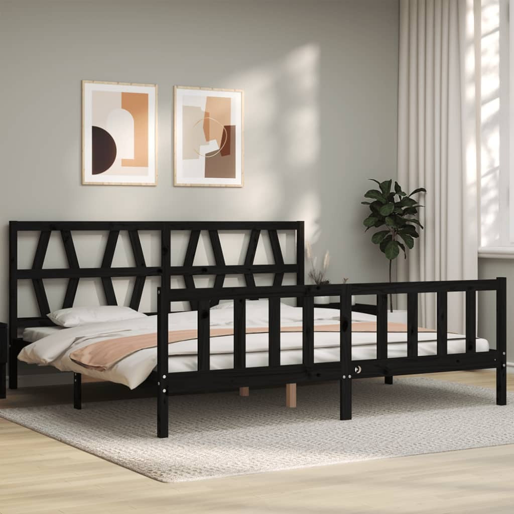 Bed Frame with Headboard Black 200x200 cm Solid Wood
