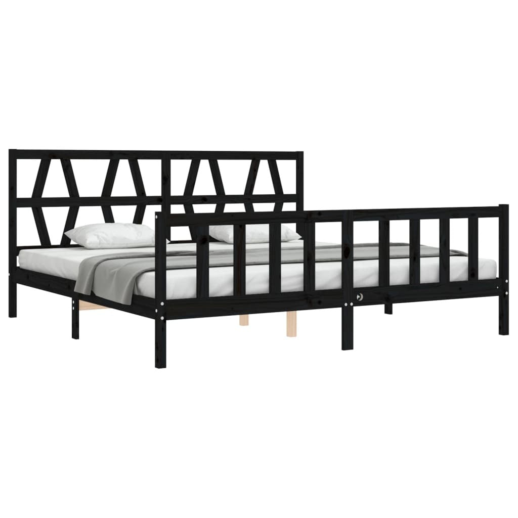 Bed Frame with Headboard Black 200x200 cm Solid Wood