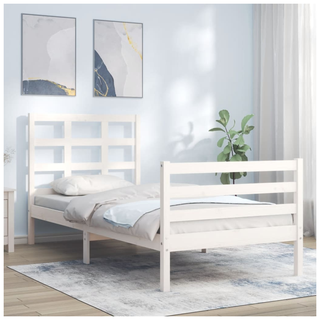 Bed Frame with Headboard White Single Solid Wood