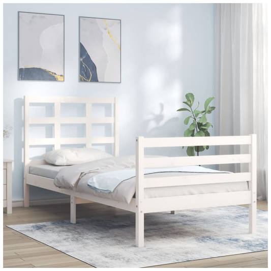 Bed Frame with Headboard White Single Solid Wood